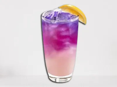 First Watch Purple Haze juice with lemon, lavender, and butterfly pea flower